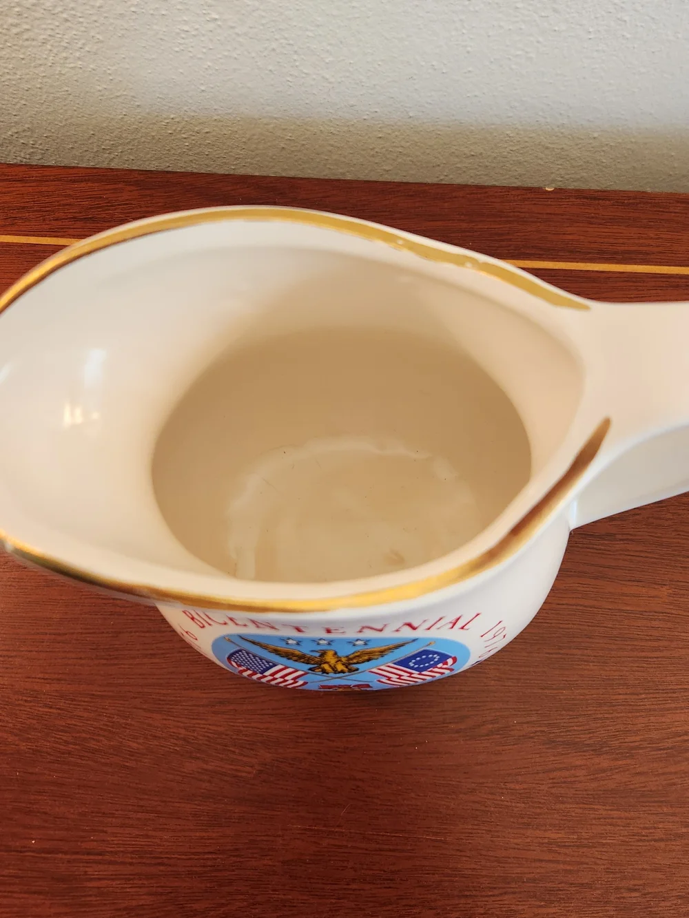 McCoy Vtg Bicentennial 1776-1976 Ceramic Pitcher with Gold Trim